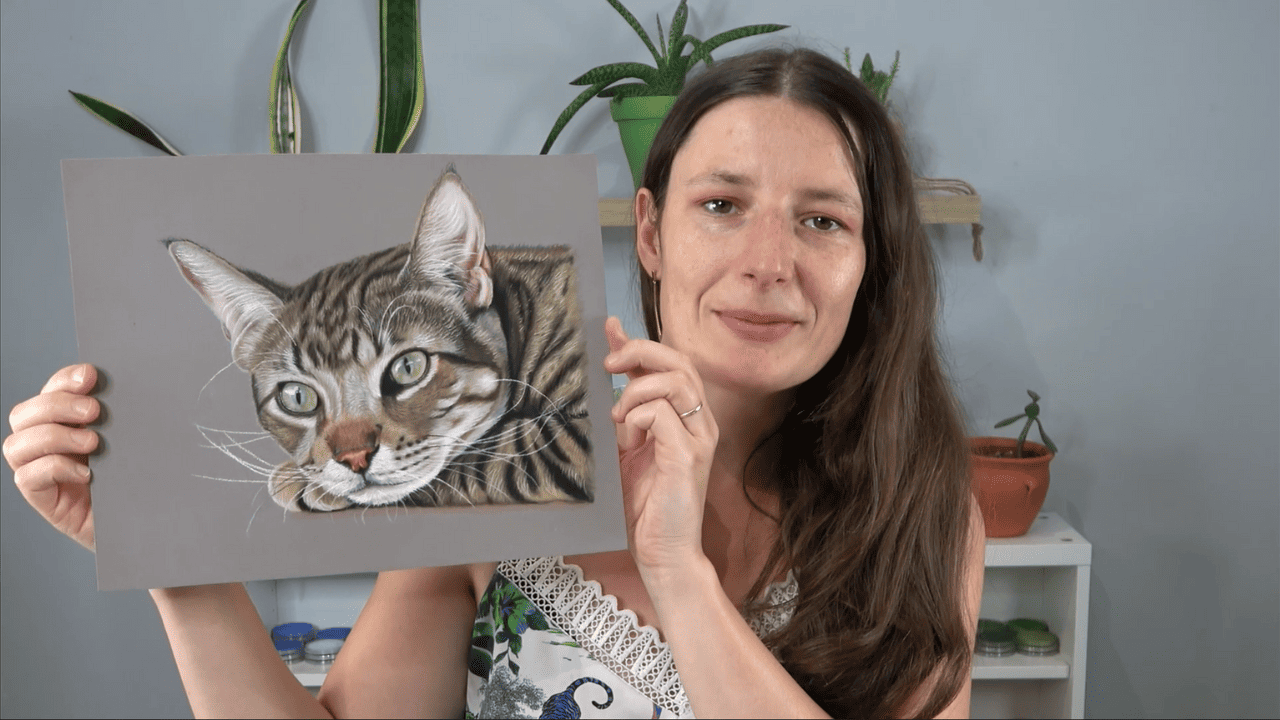 Cours d'un chat tigré au pastel sec pour débutant à intermédiaire par Céline Vasseur