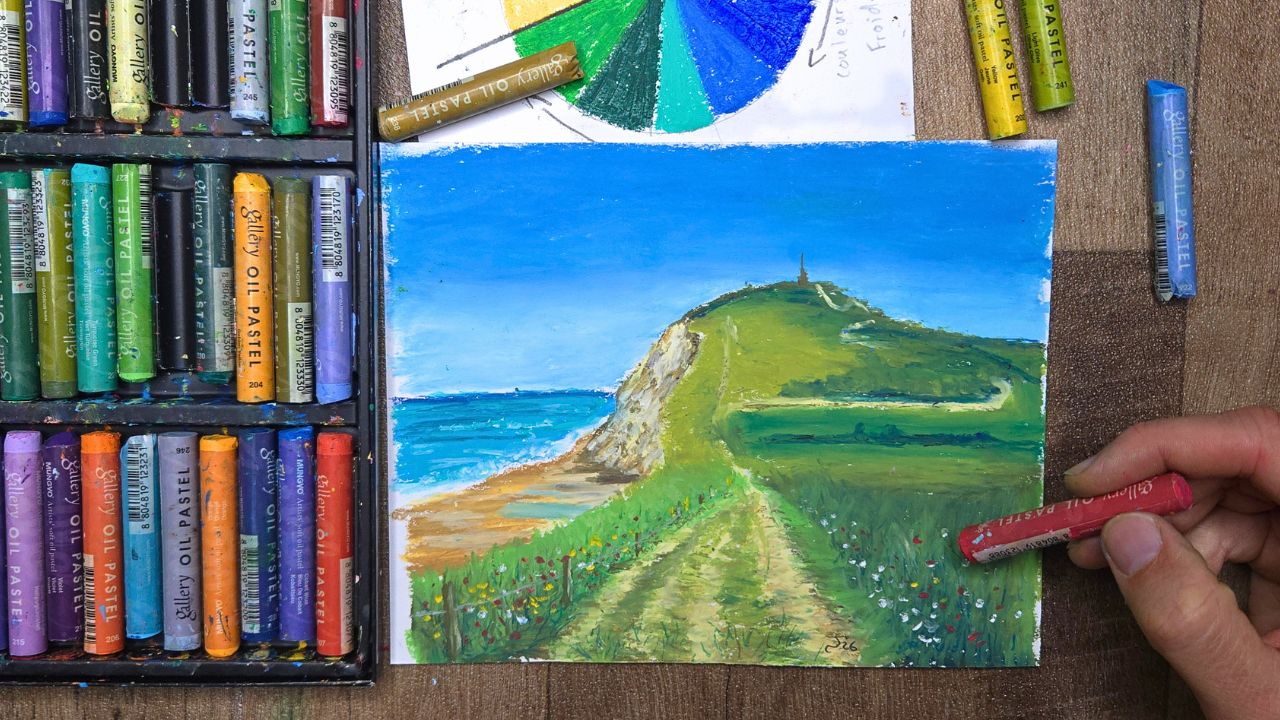 Démonstration au pastel gras des falaises du cap blanc nez par Jérôme Vasseur