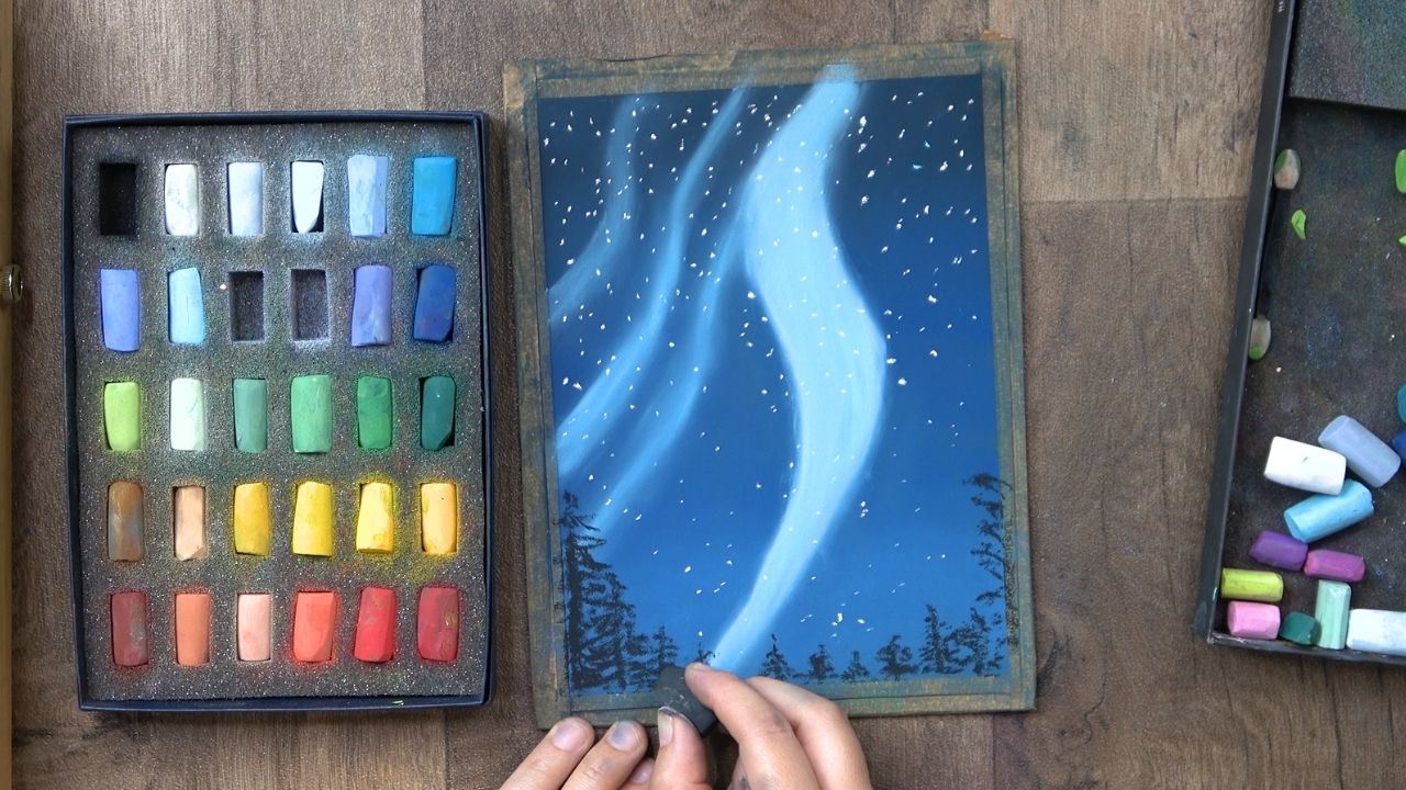 aurore boreale au pastel sec débutant
