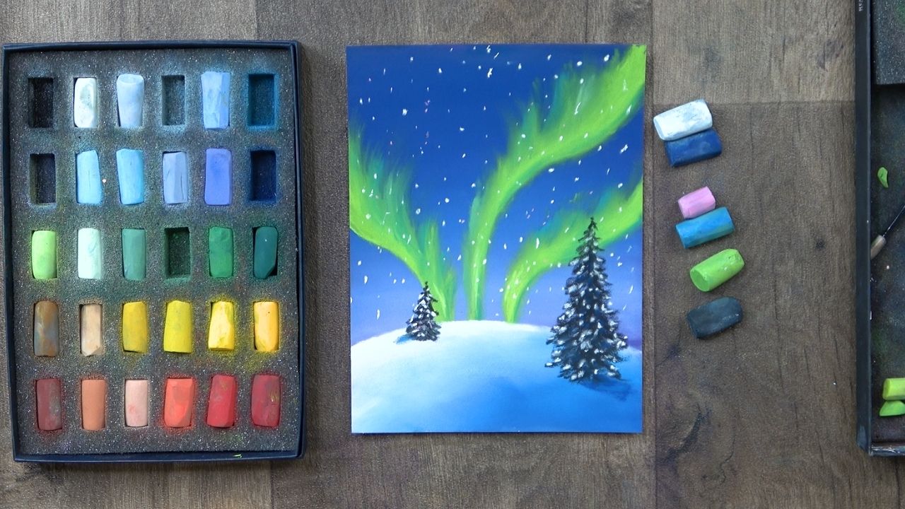 aurore boreale au pastel sec facile