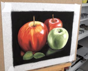 Dessin au pastel sec de pomme par Céline Vasseur