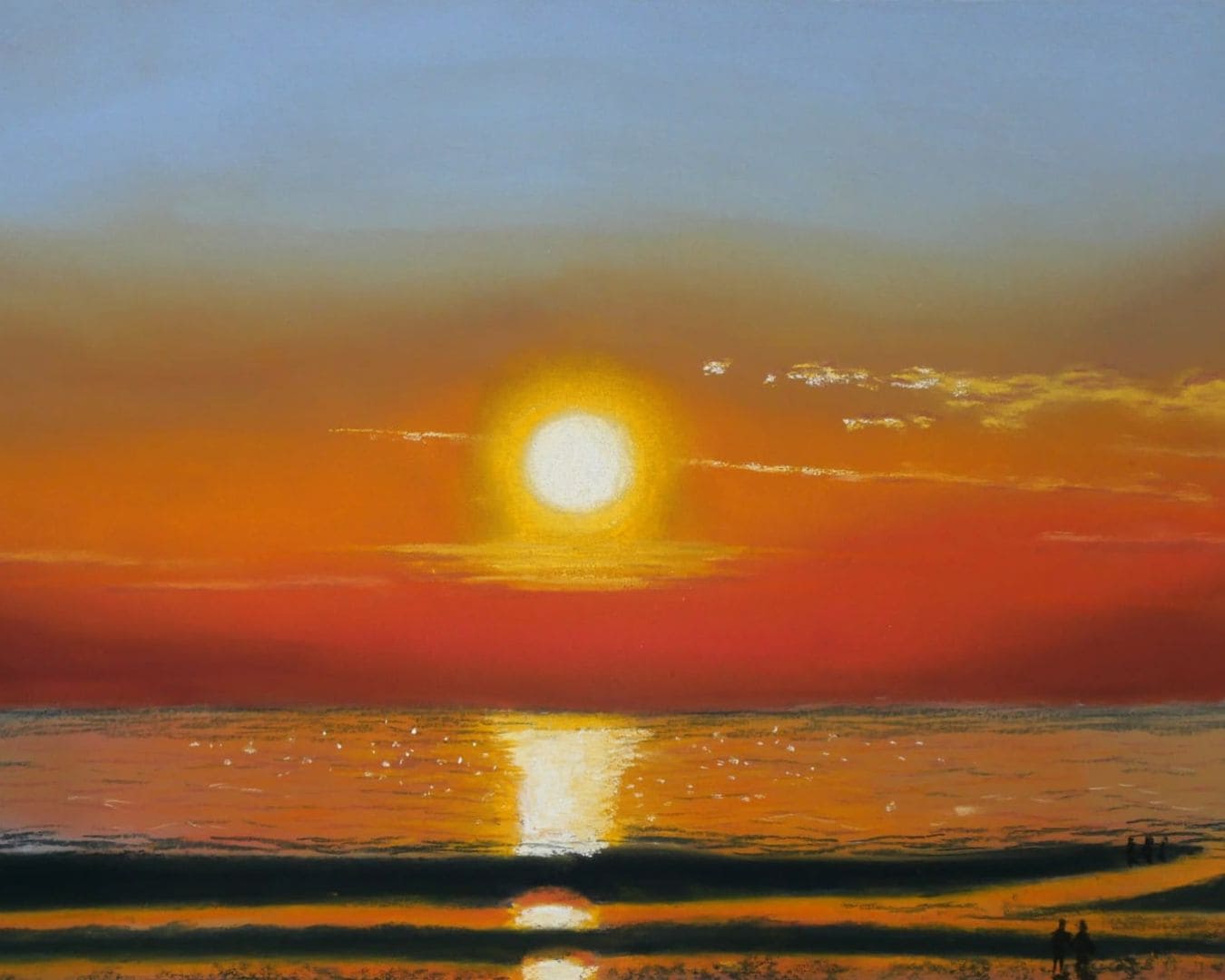 coucher de soleil au pastel sec
