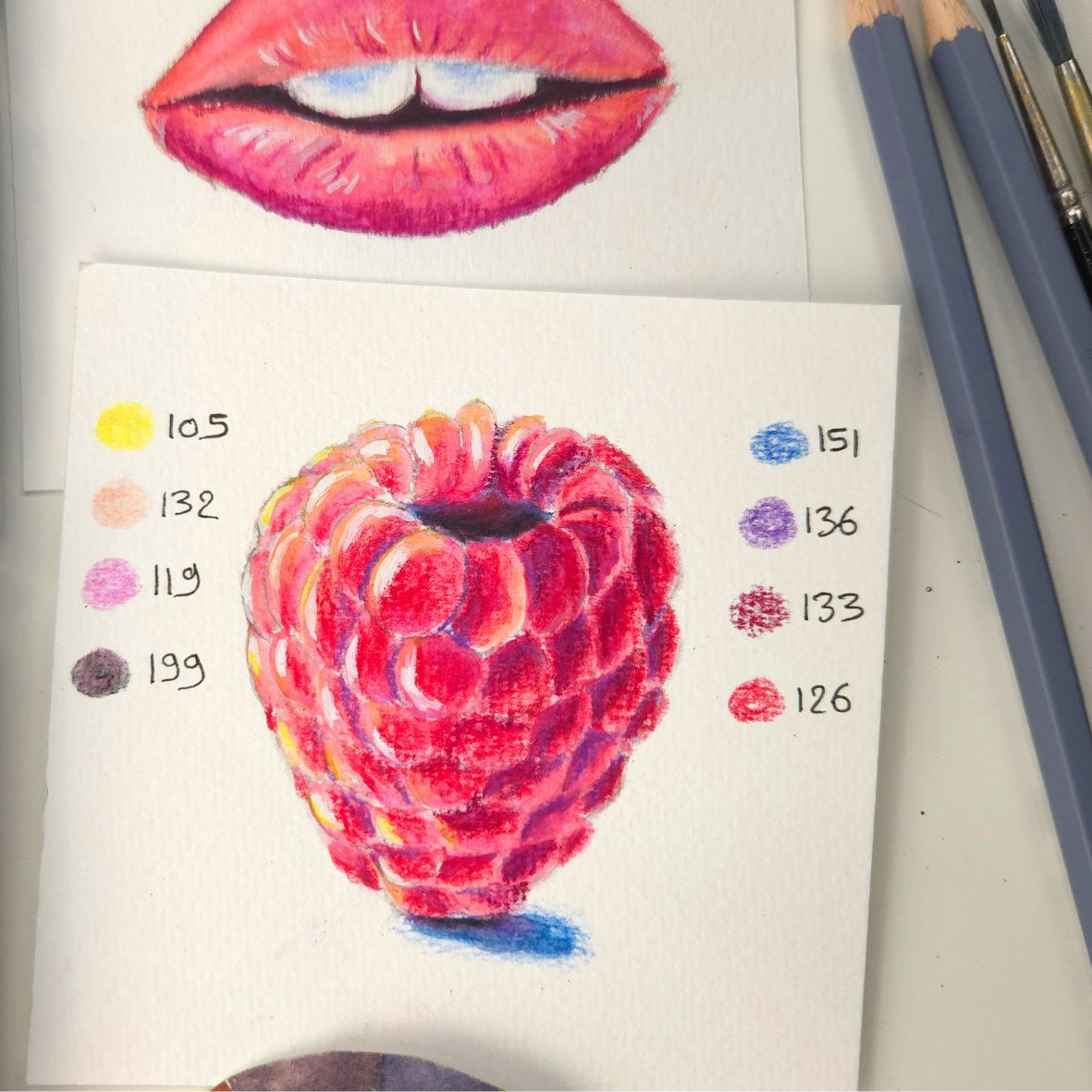 crayon aquarelle facile avec une framboise